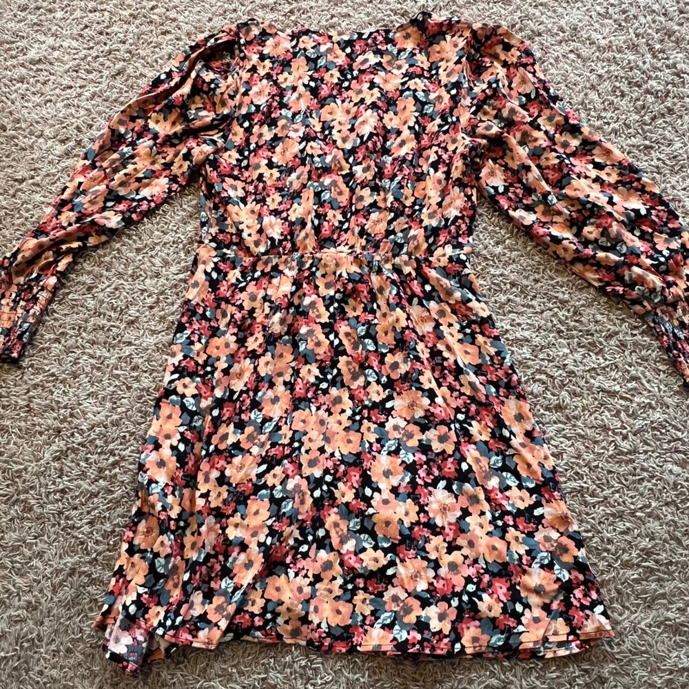 Wild Fable Womens Floral Long Sleeve Wrap Mini Dress Orange Pink Black Size M - Picture 4 of 4
